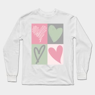 Pastel heart print, green, pink, grey, Long Sleeve T-Shirt